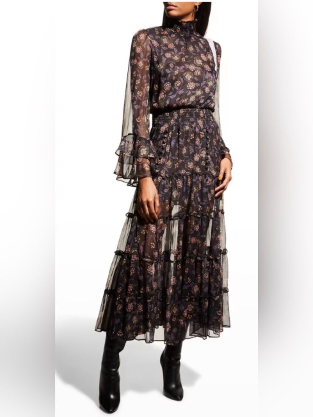 MISA Los Angeles Bethany Tiered Chiffon Maxi Dress. Size XL